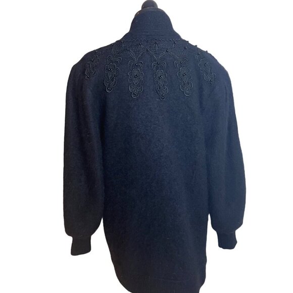 Gizel Vintage Womens Jacket Size L Black Lined Beaded Applique Lace Cardigan - Picture 2 of 10